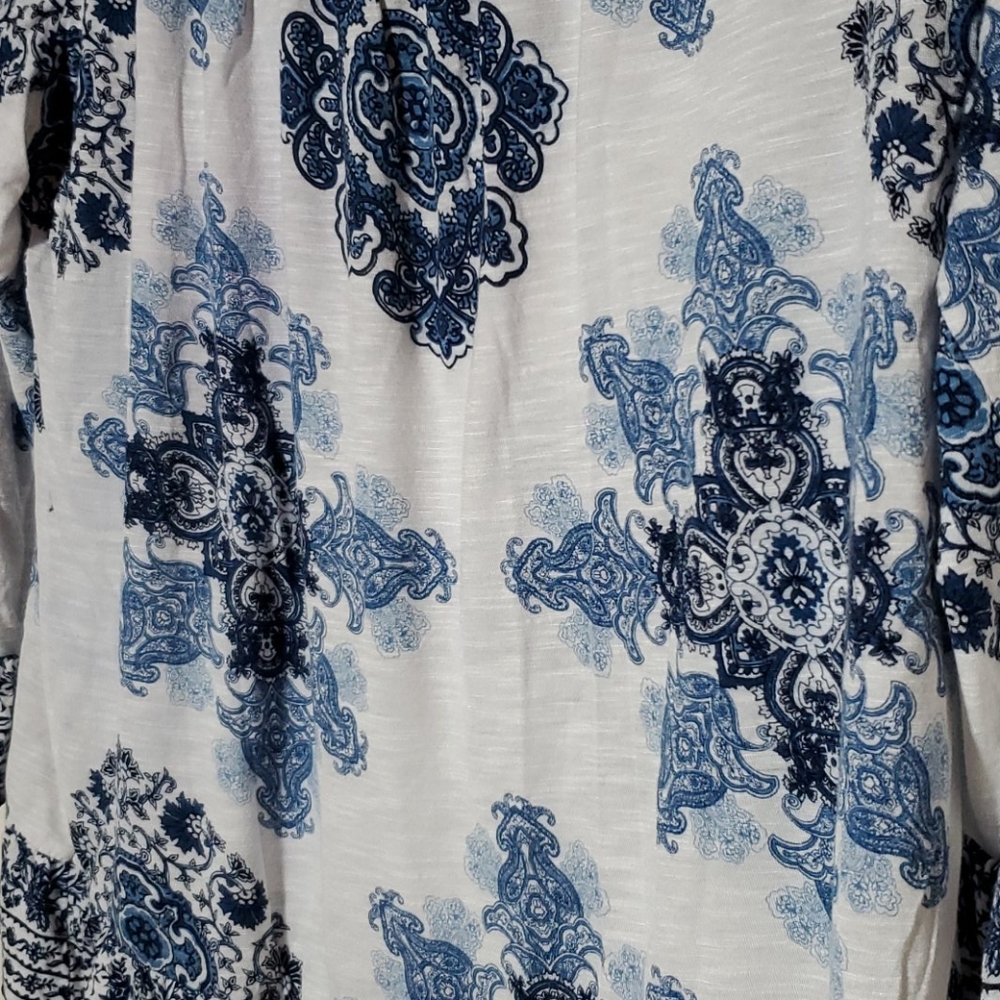 INC Blue & White Patterned Blouse - Picture 2 of 9